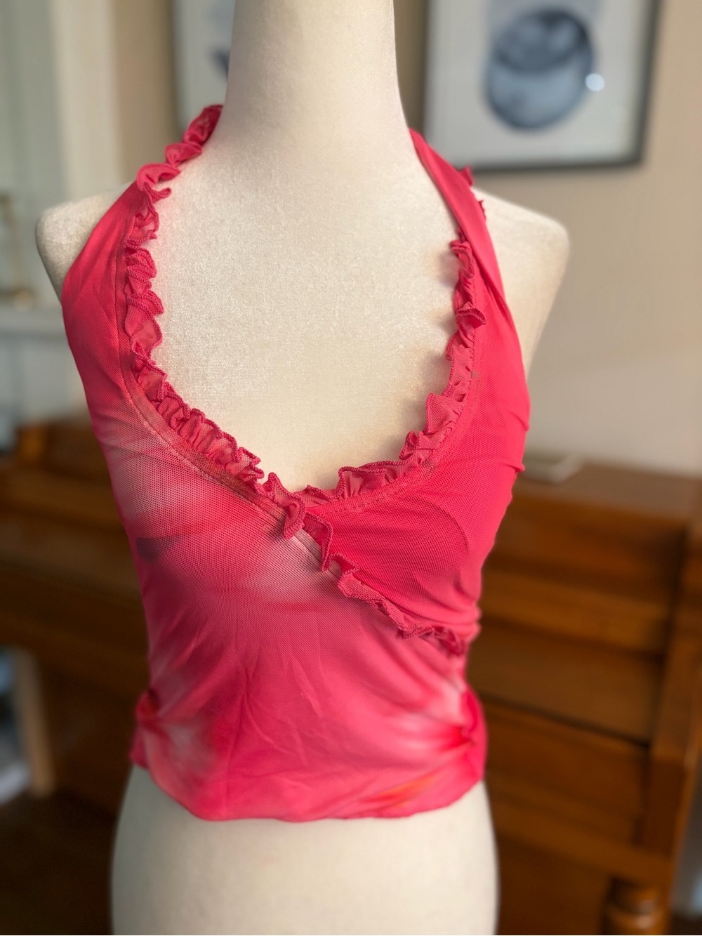 Princess Polly Hot Pink Ruffle Halter Crop Top